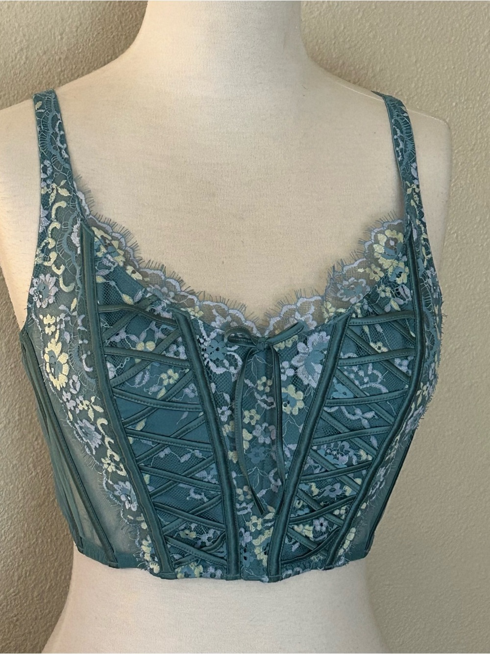 Victoria's Secret Dream Angels Lace Corset Top Bustier Lingerie Teal Large.